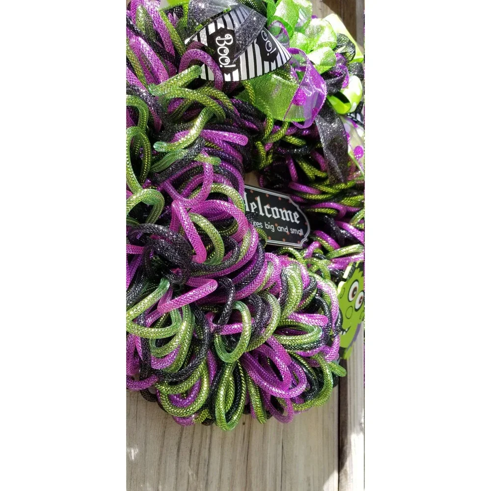 Halloween Monster Mash Bubble Tube Mesh Welcome Wreath front Door Decor